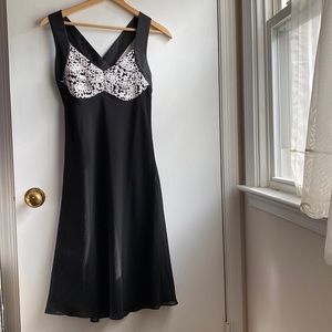 R & M Richards Dress with White Sparkle Brocaded Bodice Cross Back Satin Straps